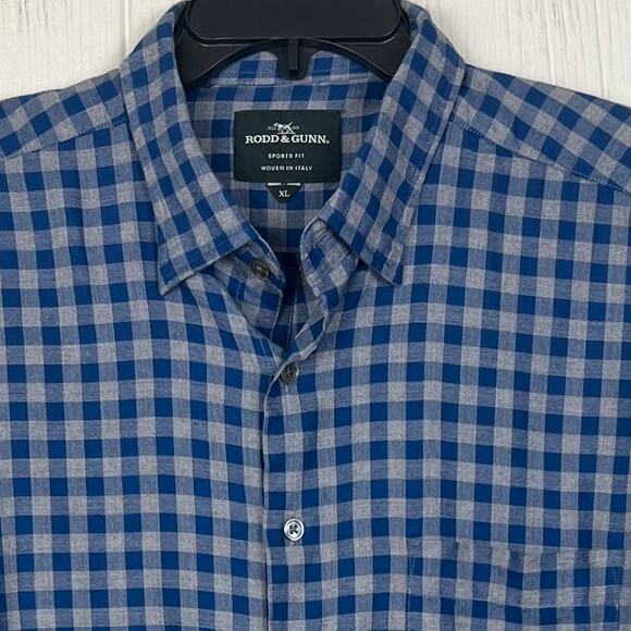 Rodd & Gunn shirt men’s XL sports fit blue check/plaid Woven in Italy - Picture 2 of 7